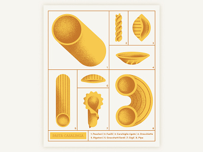 Pasta Casalinga - Pasta shapes and enamel pin daniele simonelli dsgn enamel pin illustration pasta pasta shapes texture vector