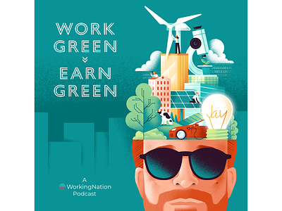 WORK GREEN, EARN GREEN - PODCAST COVER daniele simonelli dsgn eco ecology green illustration podcast portrait texture vector
