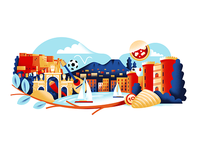 Naples city city illustration daniele simonelli dsgn editorial illustration illustration naples skyline texture vector