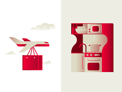 Italy quality products #2 airplane bag clouds daniele simonelli export gradient icons illustrations kitchen red