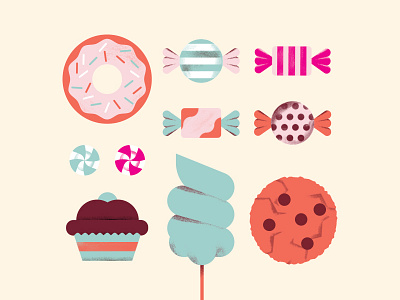 Candies illustrations – Luneur Candyshop Giselda candies cookie cupcake daniele simonelli donuts icons illustration sweets