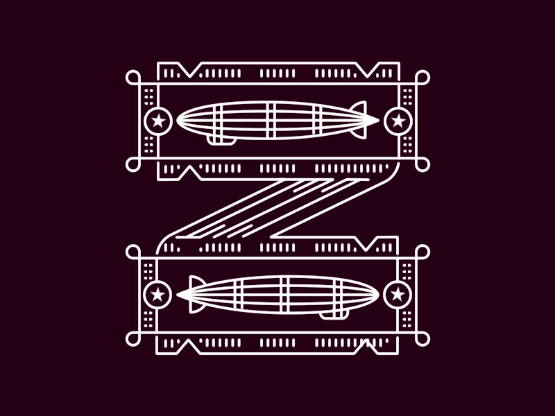 Z is for Zeppelin daniele simonelli illustration letter line monoline typography vector western font z zeppelin