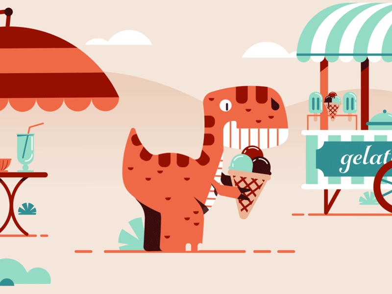 Dyno and the ice-cream animation cart dinosaur dsgn ice cream cart icecream illustration jump vector