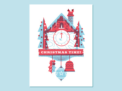 Cuckoo Xmas Time christmas cuckoo clock daniele simonelli dsgn greeting card illustration overlay overprint winter wood xmas