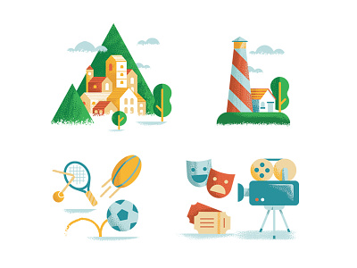 Mixed icons camera daniele simonelli dsgn icons illustration lighthouse rugby soccer sport tennis theater village