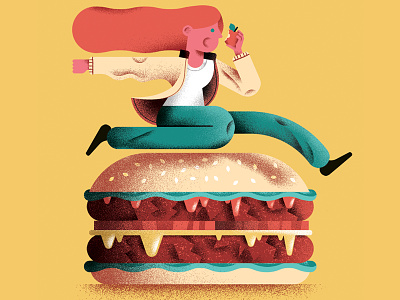 Diet obstacle cheeseburger daniele simonelli diet dsgn editorial illustration hamburger healthy illustration jump obstacle woman