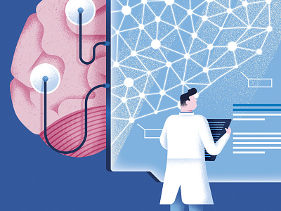 Neural network ai brain daniele simonelli dsgn editorial illustration illustration neural network science scientist tecnology