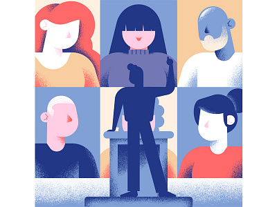 Quartz - become a member daniele simonelli dsgn editorial illustration grid illustration people people grid speaking texture vector wall