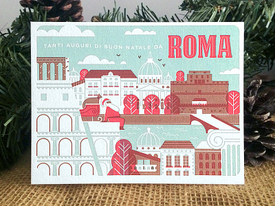 Merry Christmas from Rome christmas christmas postcard city dsgn illustration italy lettepress postcard print rome santa claus whishes xmas