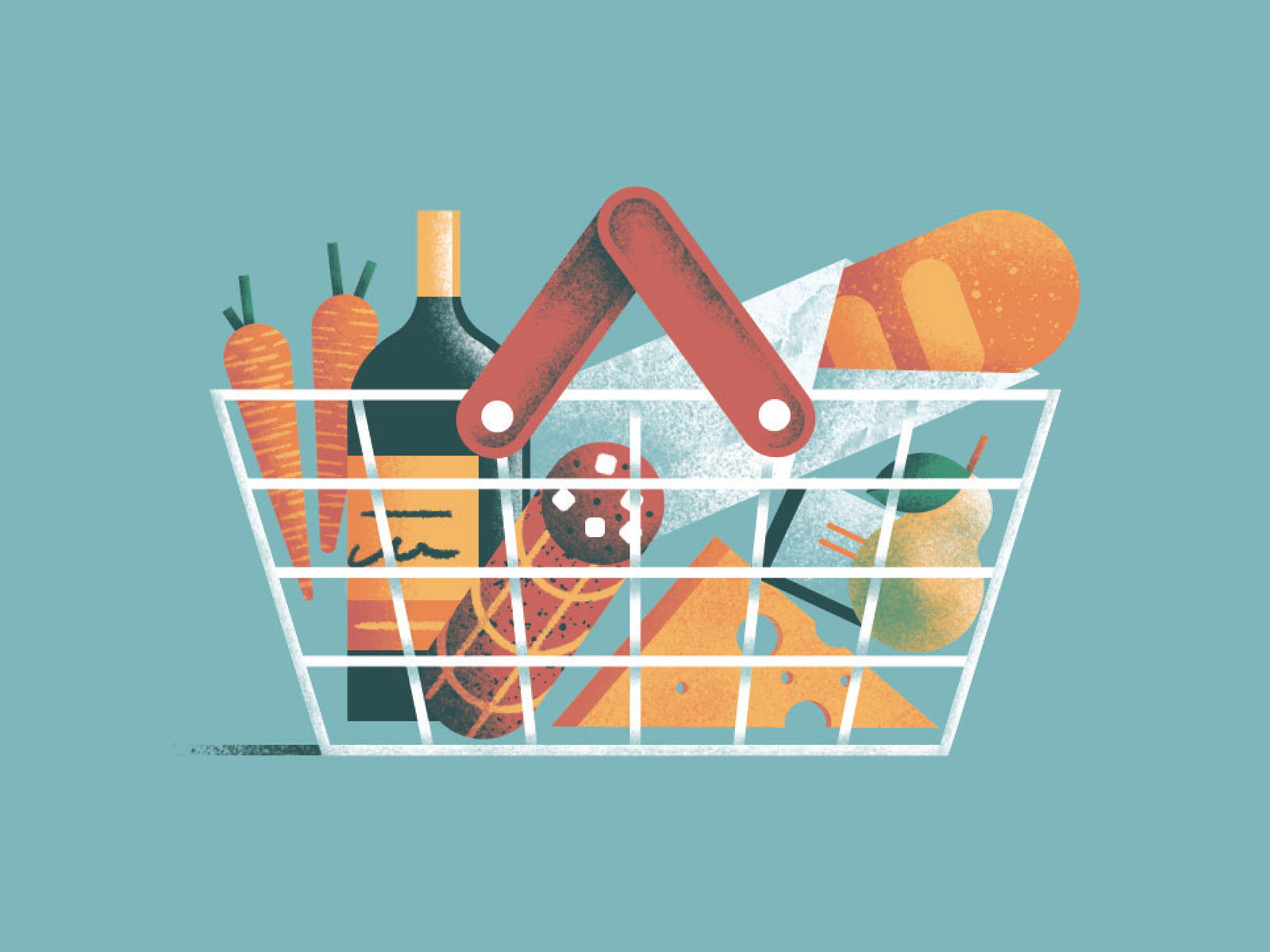 Food Basket food bag cover magazine market salame daniele simonelli illustration food and drink food and beverage grocery basket food basket food