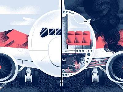 Boeing 737 Max Crisis - Quartz 737 aircraft airplane boeing cutaway daniele simonelli dsgn editorial illustration illustration malfunction texture vector