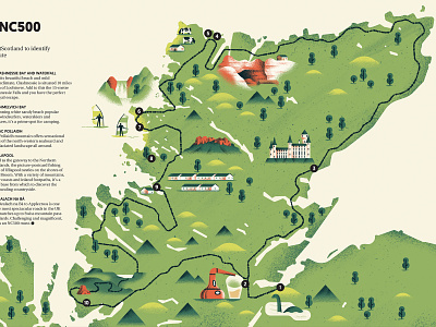 Scotland Map - HOG Magazine daniele simonelli dsgn editorial illustration icons illustration map route scotland texture vector