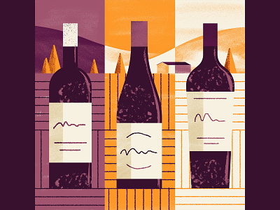 WineExpress - 3 Rich Reds bottle country daniele simonelli dsgn editorial illustration fields hills illustration texture vector wine wine bottle