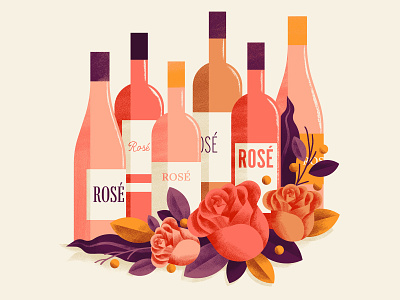 WineExpress - Rosè daniele simonelli dsgn editorial illustration flowers illustration roses rosè texture vector wine wine bottle wine bottles wine illustration