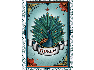 Queen's gig poster band digitalart gigposter illustration peacock queen rock textures