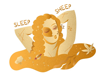 Sleep Sheep beautiful branding color design girl graphic art hair illustration orange space stars typography vector vintage weed