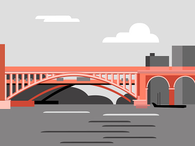 Hamilton, New Zealand beautiful bridge color design flat graphic art illustration minimal red typography vector vector art