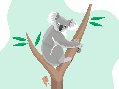 Koala hug tree beautiful color design flat graphic art green illustration leaves nature polygons vector art vectors
