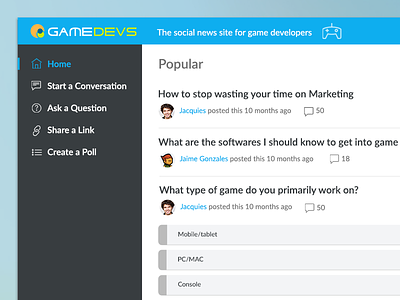 Simple Game Forum Design app application design responsive user interface web design