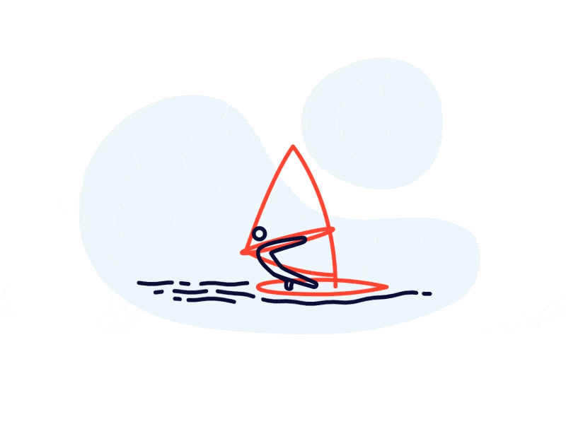 Windsurfer animation branding duotone figures icon icon animation illustration navy red simple stick vector windsurf windsurfing