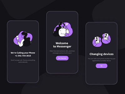 Messenger. Light and Dark Mode 2019 dark and light mode dark mode design system illustration switch theme welcome