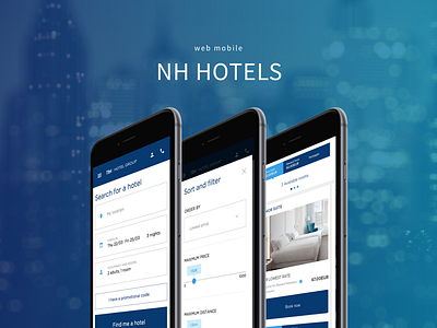 NH Hotels blue design hotel hotels mobile room search webmobile