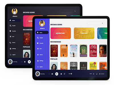 Audiobook Application app audiobook book branding colors dark mode dark theme design figma icon illustration ipad tablet web website xd design