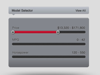 Model Selector Sliders automotive ui web
