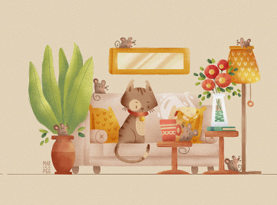 Cat and Mouses cat digitalart environment flatdesign grain illustration mouse