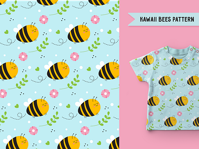 Kawaii Bees Pattern bee bees design flat design flat illustration graphic design illustration illustrator pattern vector