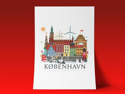 Copenhagen city illustration adobe illustrator city branding copenhagen flat design illustration vector