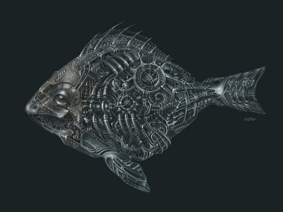 Mechanical fish adobe photoshop biomechanical cg digital illustration digitalart fish illustration mechanical mechanism skillme