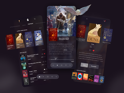 Mobile app concept for audiobooks and reading audible audio app audio book app audio books audiobook book graphic identity harry potter library mobile mobile app mobile app design mobile application mobile design mobile first productdesign publishing house reading redesign uiux