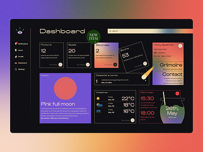 Task Management Dashboard Design - Witchy Dashboard + Icons analytics branding dashboard dashboard ui gestion graphic design graphic identity icons identity magic management product design task manager tasks ui ux web web design witch witchcraft