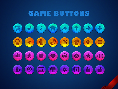 Game Buttons app game glassy icon icon set icons ui uidesign