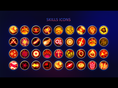 Skills Icons1 app design fantasy fire game icon icon set icons iconset skill skills ui uidesign