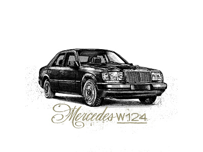 Mercedes calligraphy car halftone illustration lettering mercedes vintage w124