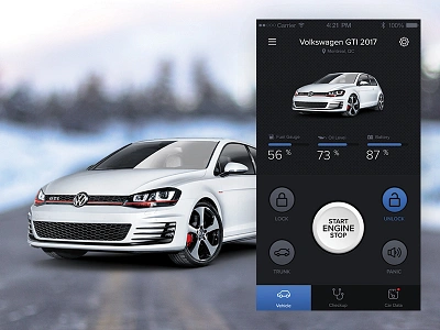 Vehicle Control & Telematics App app black blue gti ios mobile ui ux volkswagen