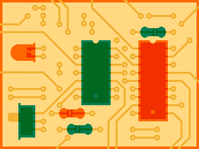 PCB chips hardware illustration led resistors switch