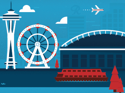 Seattle city ferris wheel illustration rainier seahawks seattle skyline space needle stadium texture