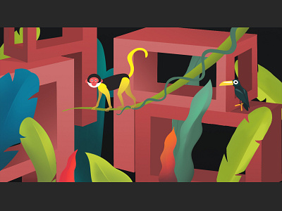 Jungle animal digital art gradient color illustration jungle landscape monkey visual storytelling