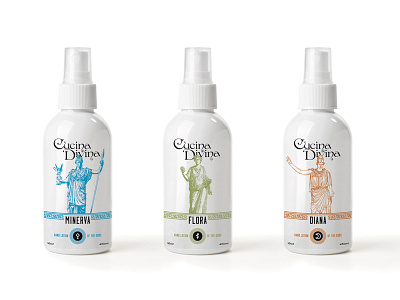 Cucina Divina bottle goddess greek logo lotion packaging