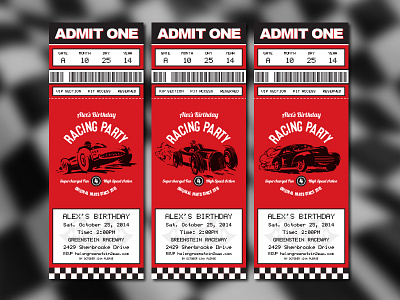 Alex's Racing Party Invites invitation party race car racing ticket