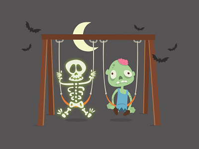 Foofoo & Kiki Swinging bat halloween illustration monster scary skeleton vector zombie