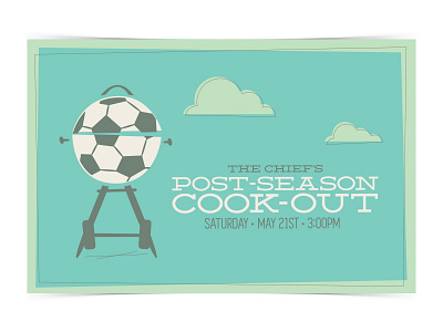Soccer Cook-out barbecue grill illustration invite mid century party soccer vector