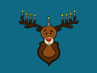 Jew-dolph christmas hannukah illustration menorah reindeer rudolph vector