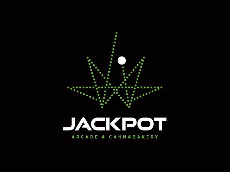 Jackpot edibles video games pinball arcade bakery cannabis pot leaf pot weed marijuana logo