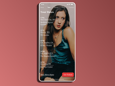 Vanessa Carlton-Tour Dates adobexd artist design minimal mobile music practice typography ui web