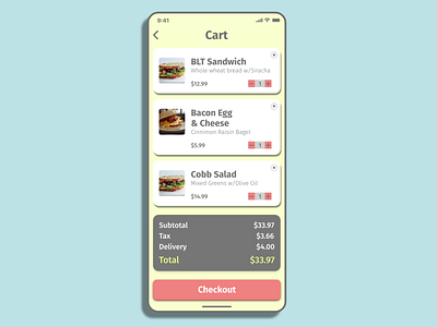 Cart Screen adobexd app app design color design food minimal mobile practice takeout typography ui ux