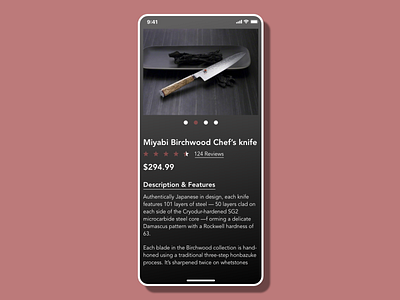 Chef's Knife Ecommerce Screen adobexd app design design ecommerce mobile practice typography ui